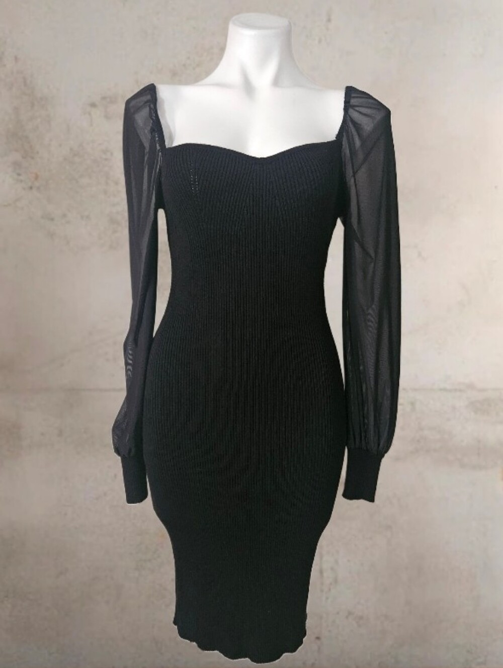 Almost  Famous Black Sheer Sleeve Bodycon Dress Large